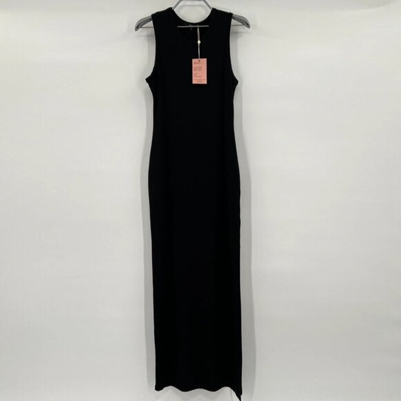 Quince Women’s Black Tencel Jersey Tank Maxi Dress sz S NWT Side Slit Sleeveless - Picture 2 of 9